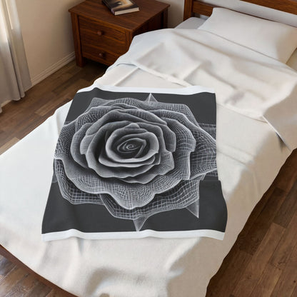 Velveteen Plush Blanket — Monochrome Geometric Rose Throw (Black & White Floral)