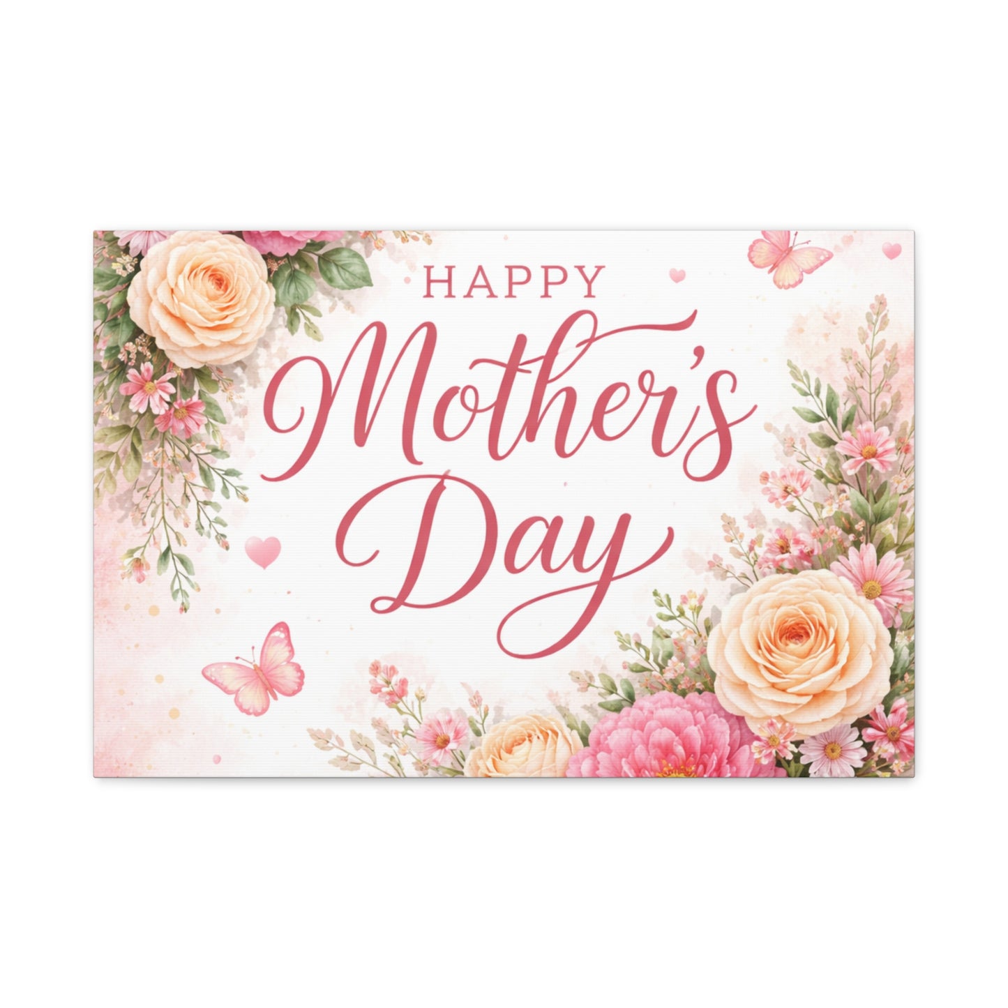 Mother's Day Canvas Wall Art - "Happy Mother's Day" Floral Stretched Matte Print