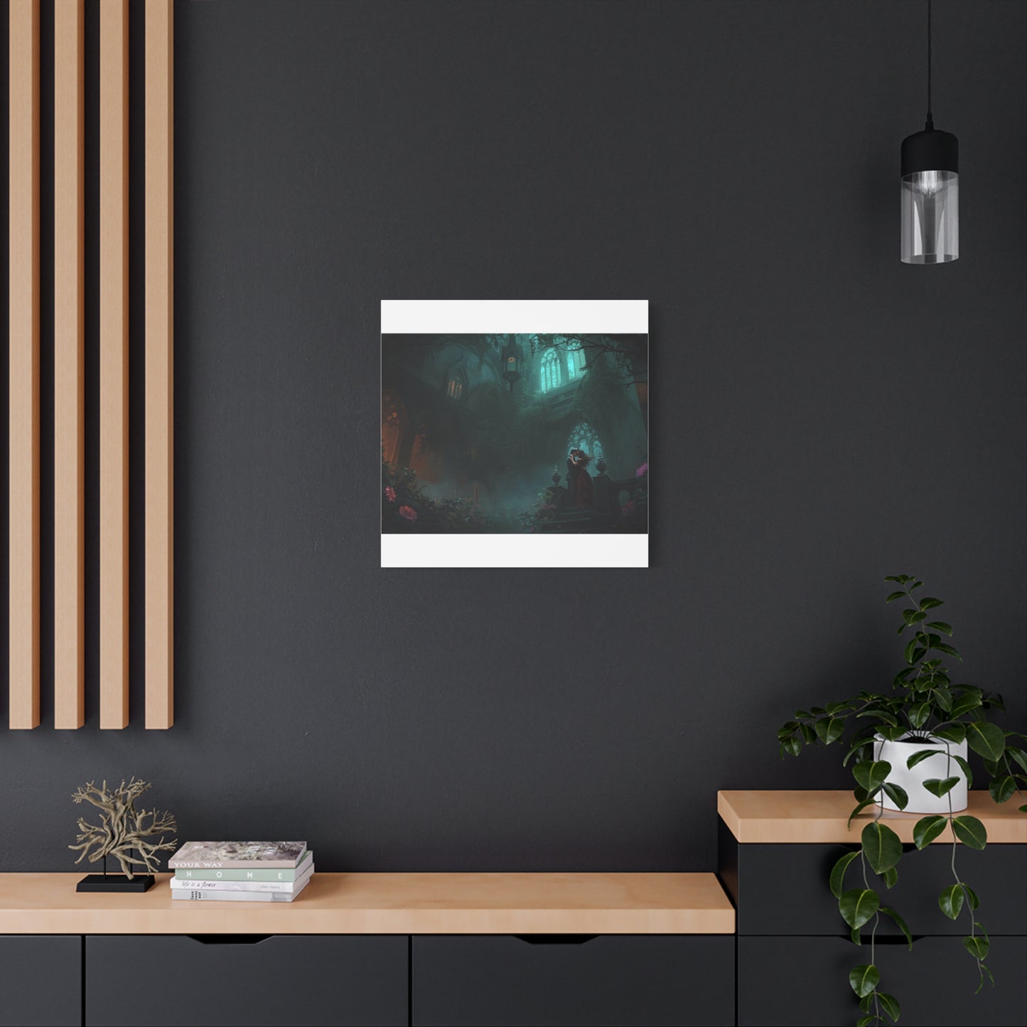 Gothic Romance Matte Canvas Wall Art — Enchanted Ruins with Lovers