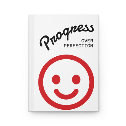 Progress Over Perfection Hardcover Journal — Motivational Smiley Notebook for Goal Setting & Daily Reflection
