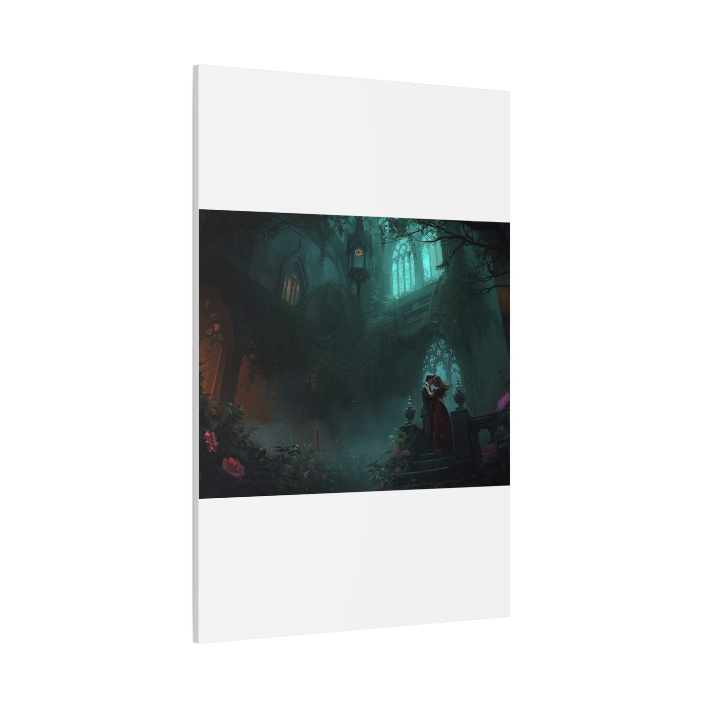 Gothic Romance Matte Canvas Wall Art — Enchanted Ruins with Lovers