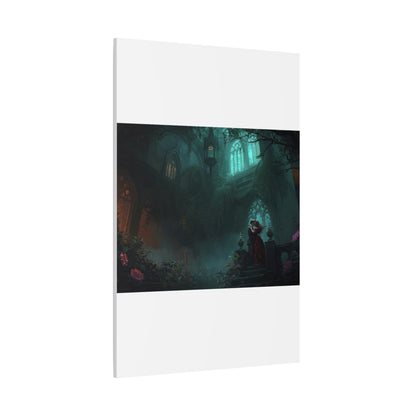 Gothic Romance Matte Canvas Wall Art — Enchanted Ruins with Lovers