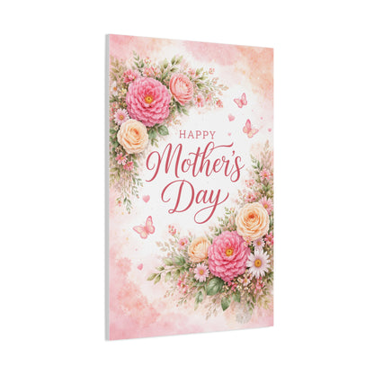 Mother's Day Canvas Wall Art - "Happy Mother's Day" Floral Stretched Matte Print