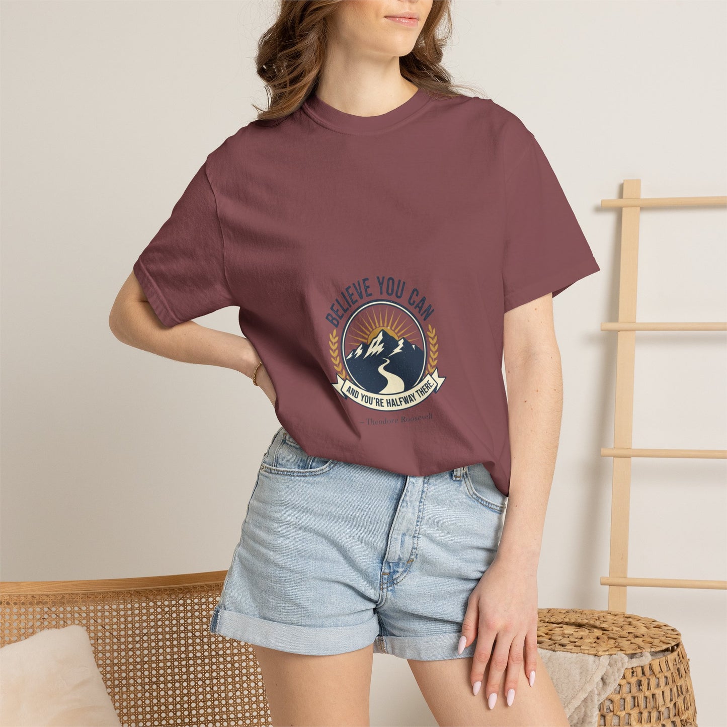 Believe You Can Mountain Motif T-Shirt