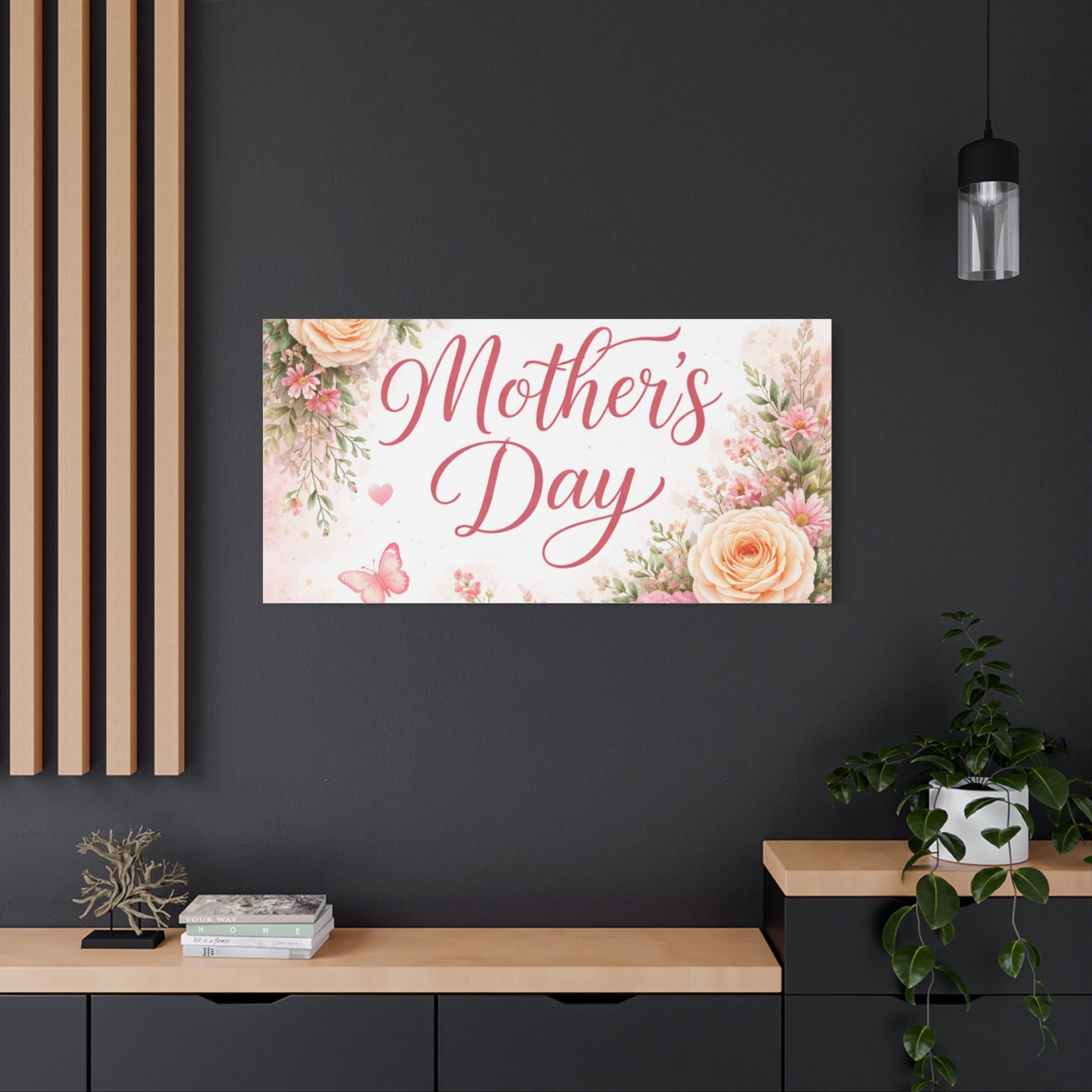 Mother's Day Canvas Wall Art - "Happy Mother's Day" Floral Stretched Matte Print