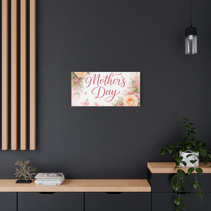 Mother's Day Canvas Wall Art - "Happy Mother's Day" Floral Stretched Matte Print