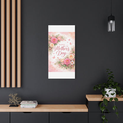 Mother's Day Canvas Wall Art - "Happy Mother's Day" Floral Stretched Matte Print