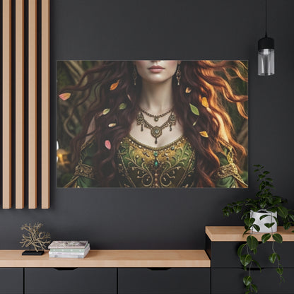 Forest Goddess Canvas Print – Ethereal Redhead Portrait Matte Stretched Wall Art