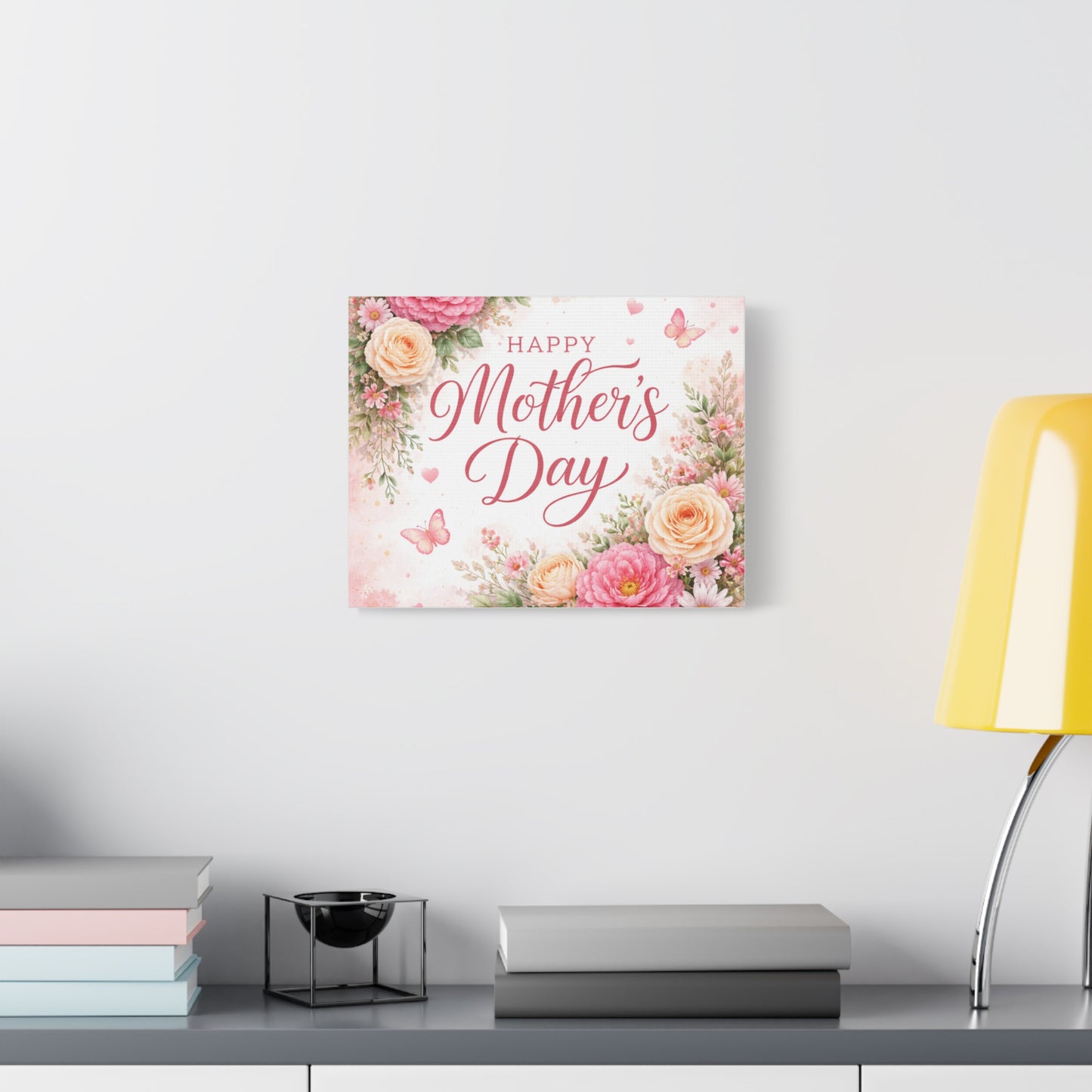 Mother's Day Canvas Wall Art - "Happy Mother's Day" Floral Stretched Matte Print
