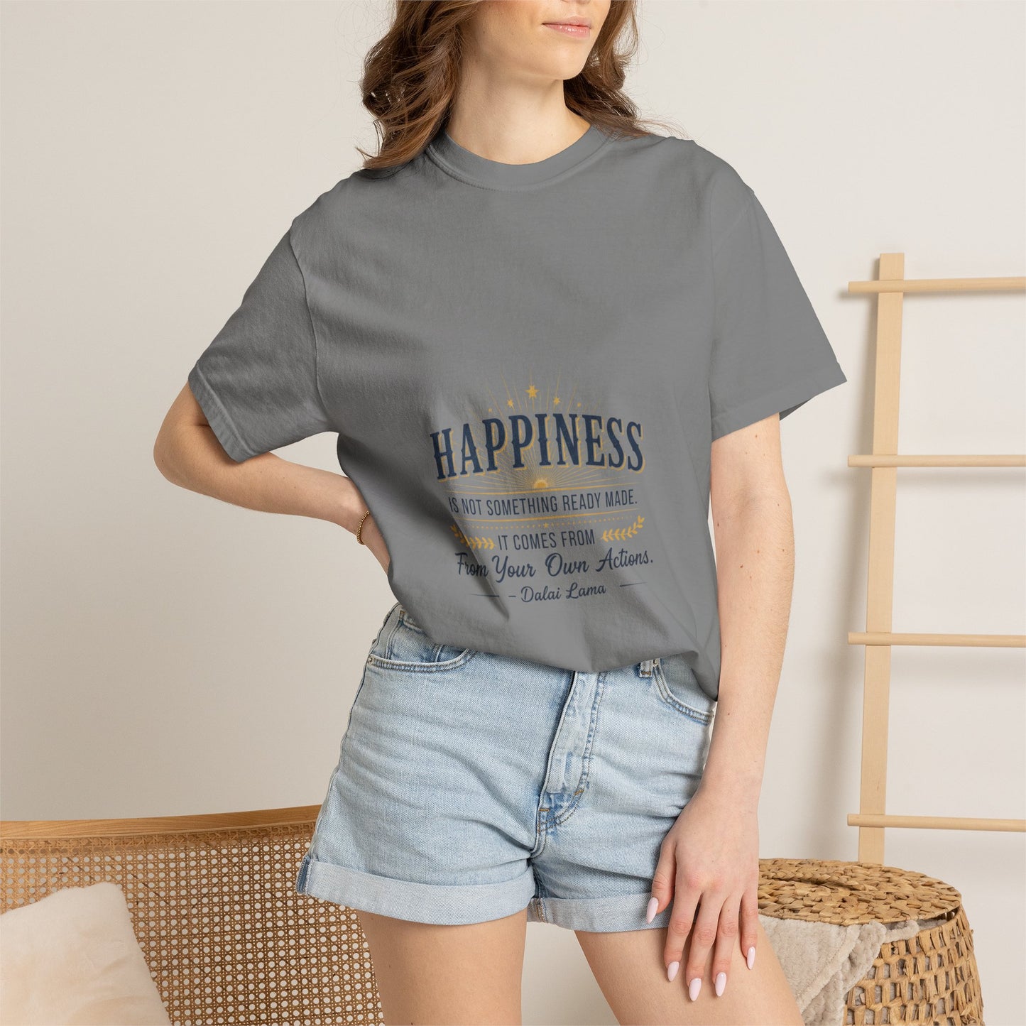 Happiness Quote T-Shirt — "Happiness is not something ready made" Inspirational Graphic Tee
