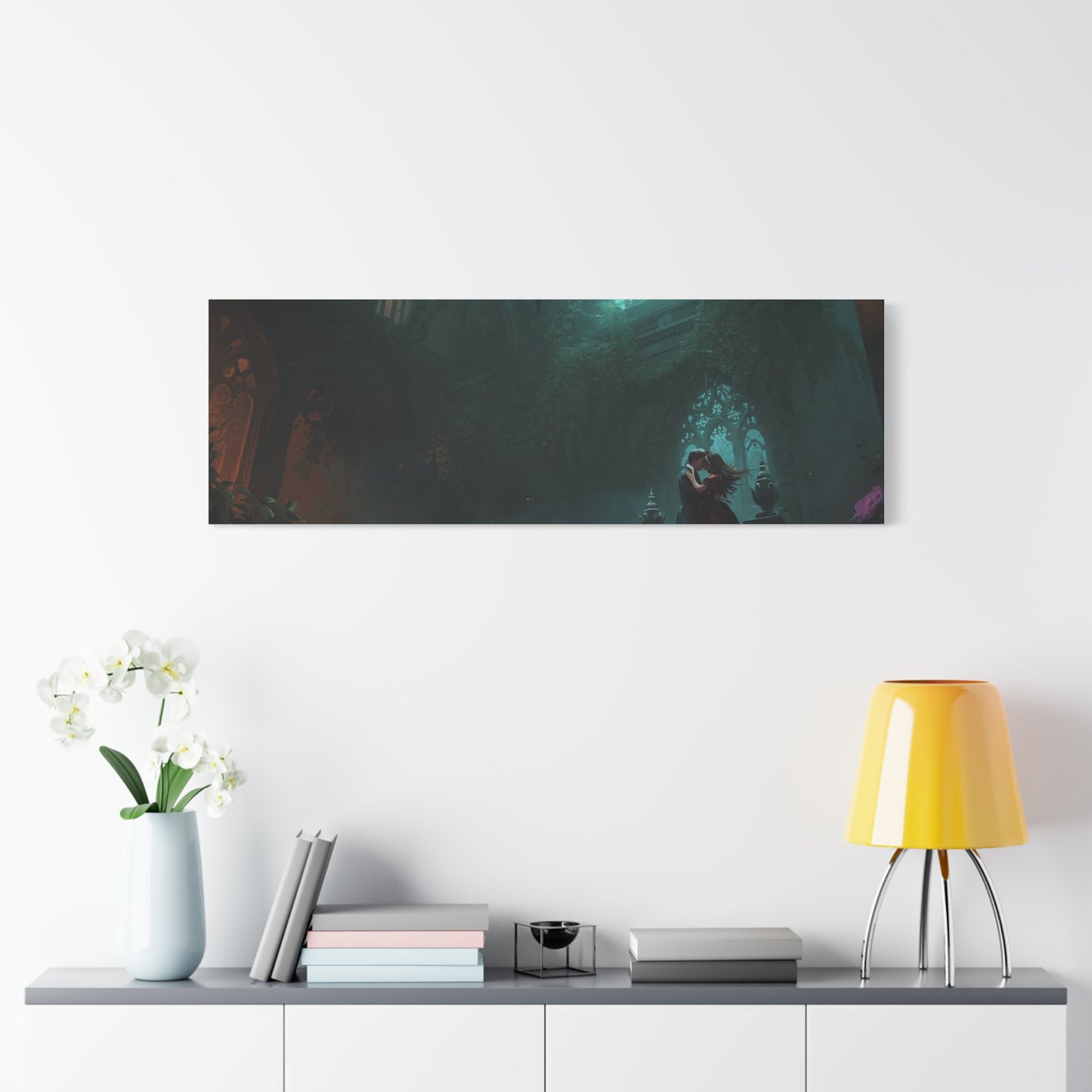 Gothic Romance Matte Canvas Wall Art — Enchanted Ruins with Lovers