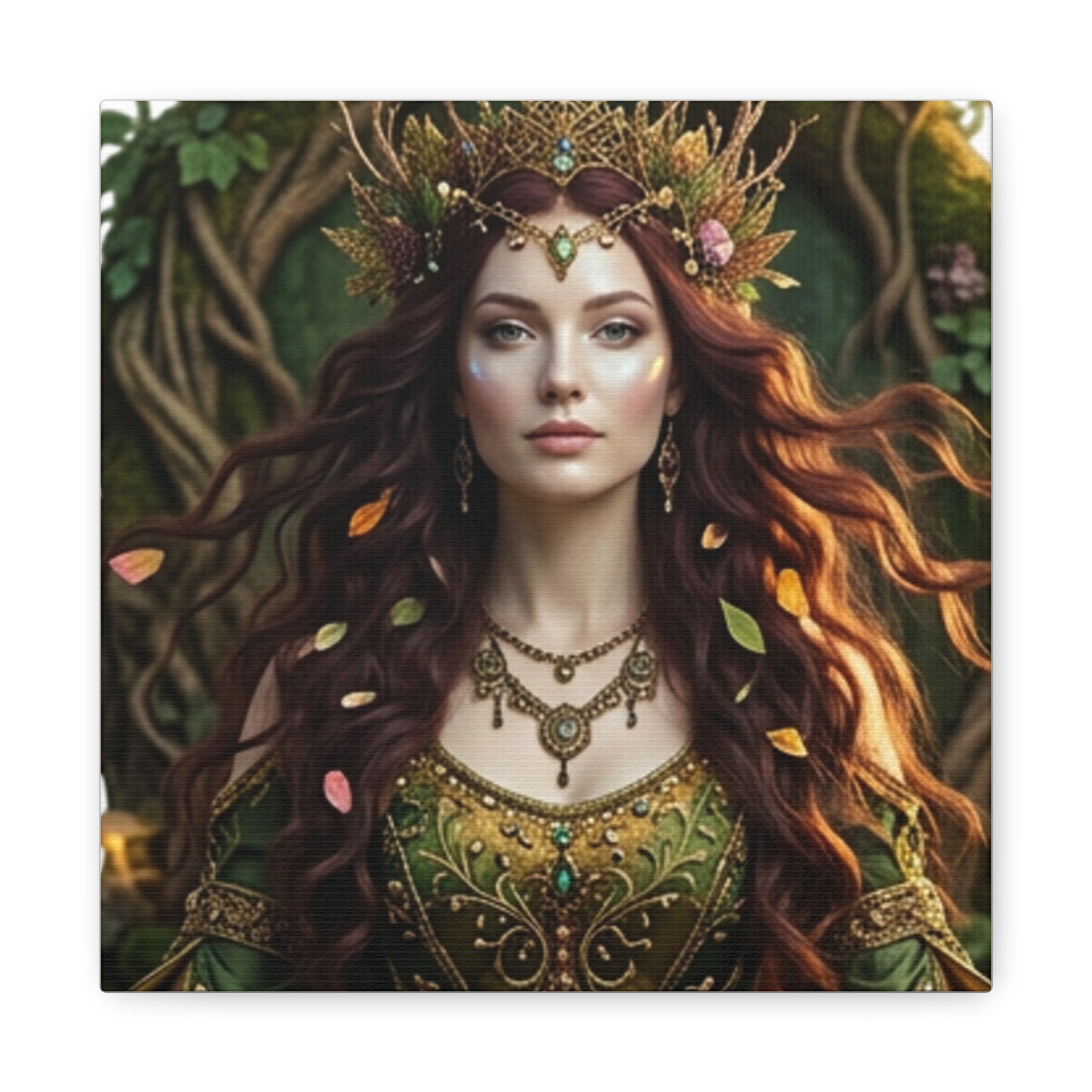 Forest Goddess Canvas Print – Ethereal Redhead Portrait Matte Stretched Wall Art