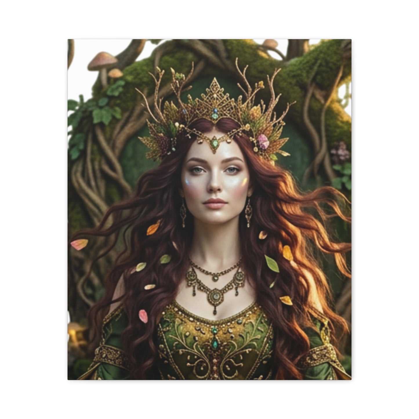Forest Goddess Canvas Print – Ethereal Redhead Portrait Matte Stretched Wall Art