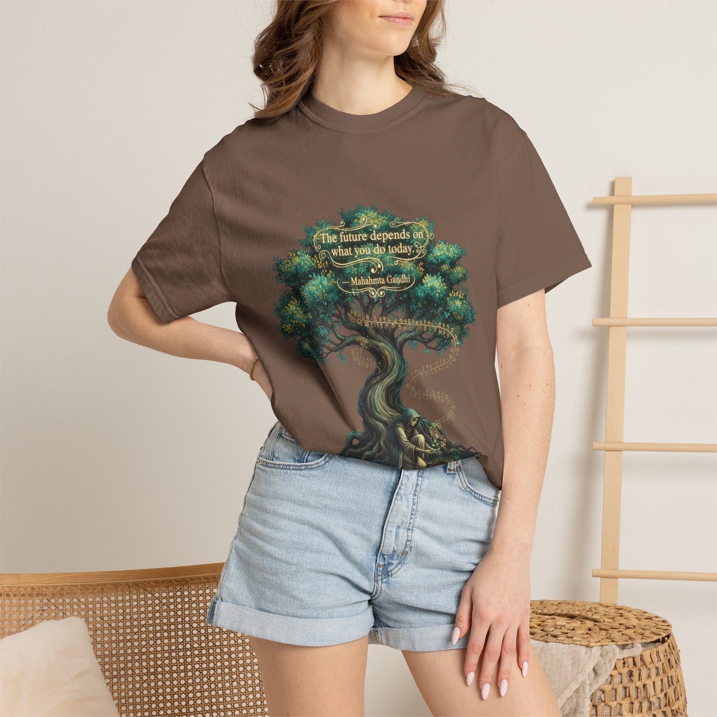 Tree of Wisdom T‑Shirt — "The future depends on what we do today" Nature Quote Tee