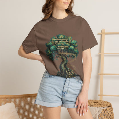 Tree of Wisdom T‑Shirt — "The future depends on what we do today" Nature Quote Tee