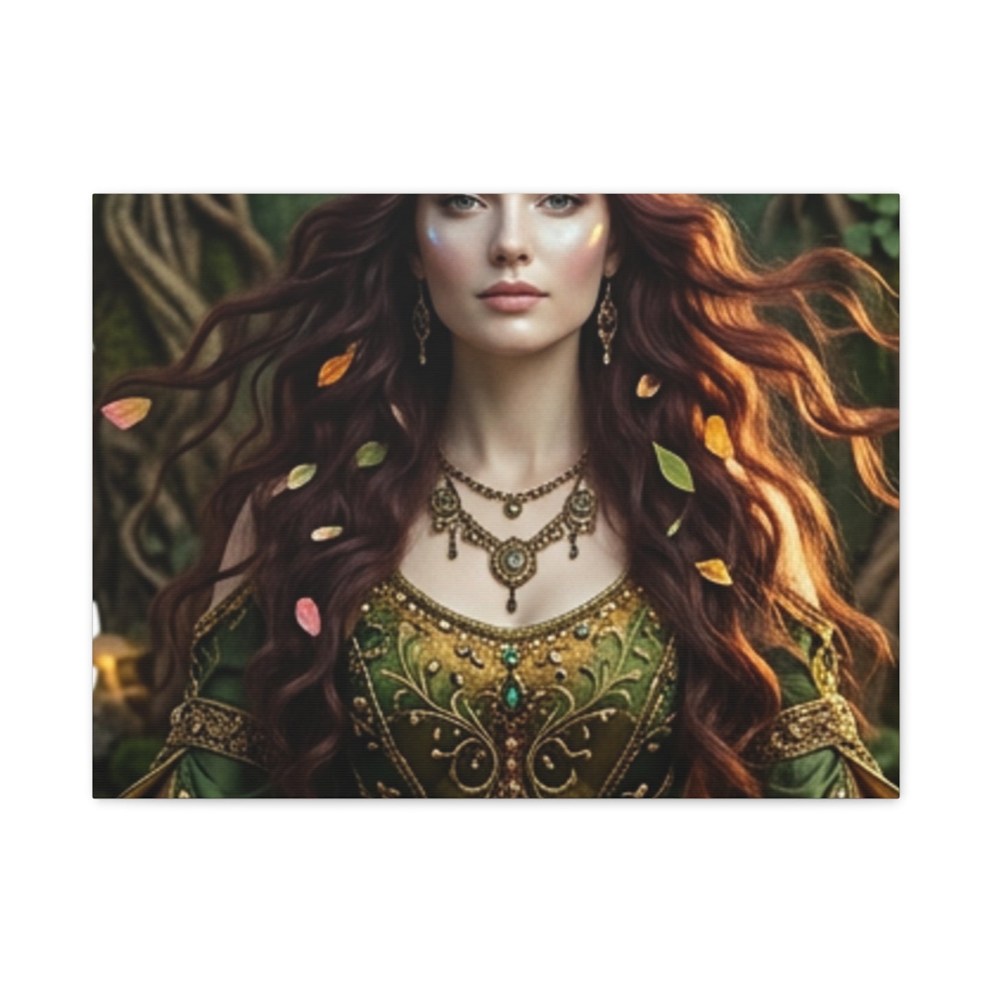 Forest Goddess Canvas Print – Ethereal Redhead Portrait Matte Stretched Wall Art