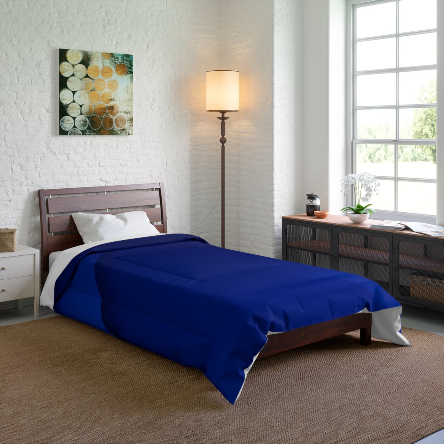 Navy Square Border Comforter – Modern Minimalist Bedspread