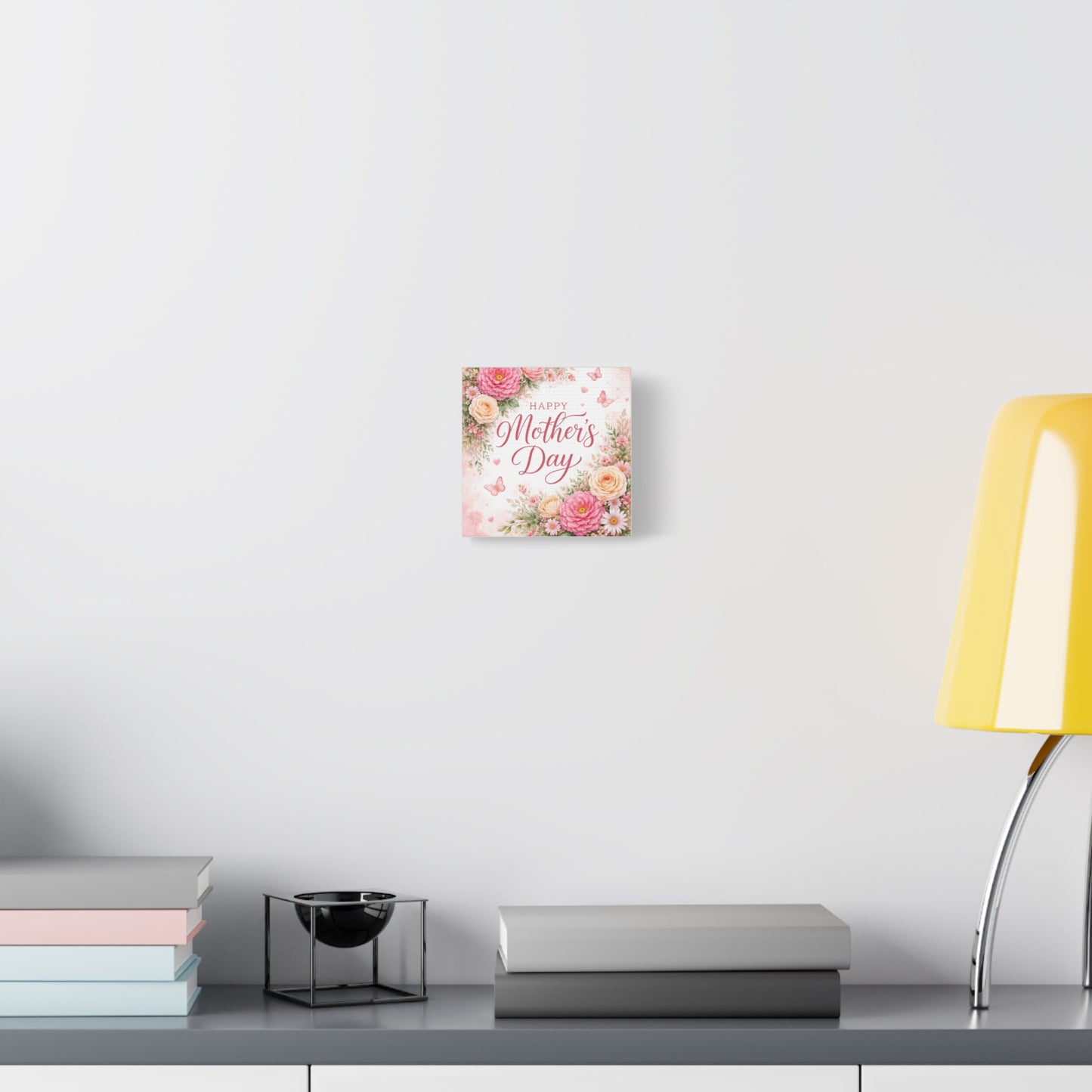 Mother's Day Canvas Wall Art - "Happy Mother's Day" Floral Stretched Matte Print