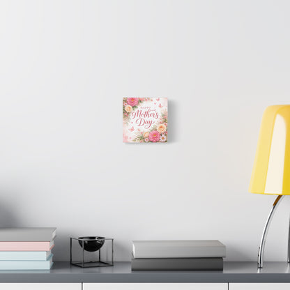 Mother's Day Canvas Wall Art - "Happy Mother's Day" Floral Stretched Matte Print