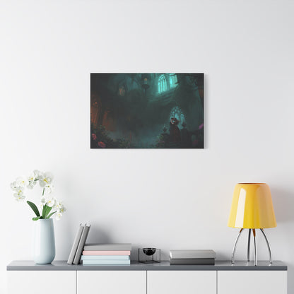 Gothic Romance Matte Canvas Wall Art — Enchanted Ruins with Lovers