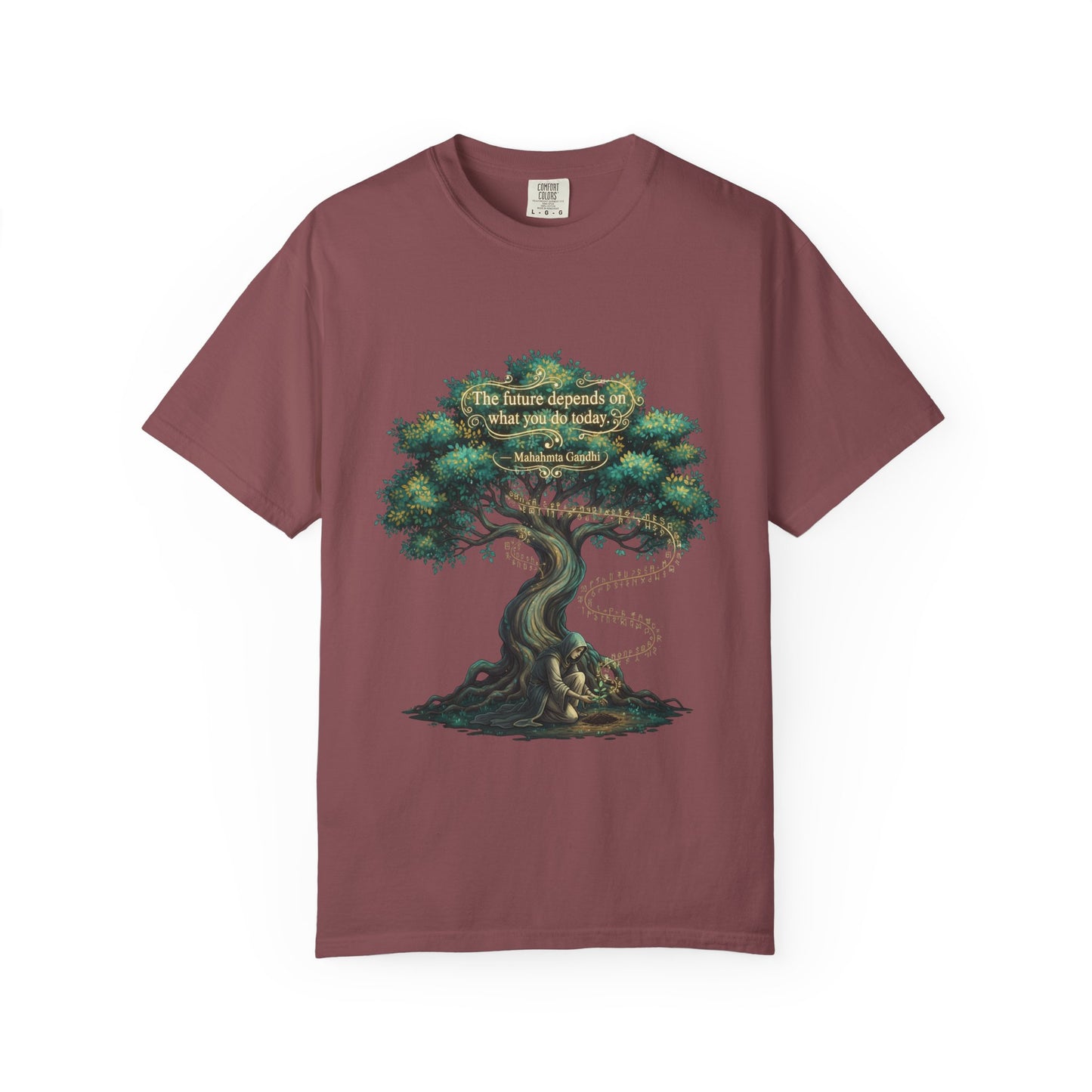 Tree of Wisdom T‑Shirt — "The future depends on what we do today" Nature Quote Tee