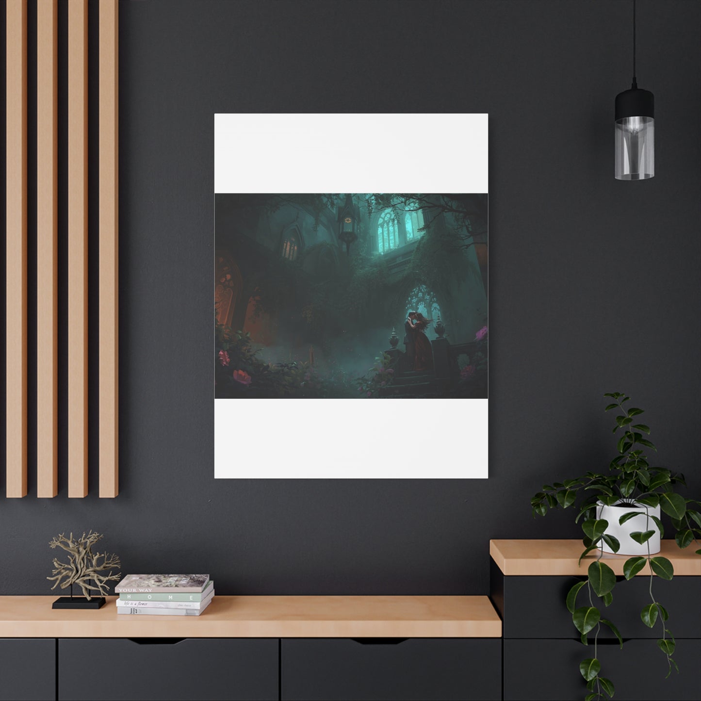 Gothic Romance Matte Canvas Wall Art — Enchanted Ruins with Lovers