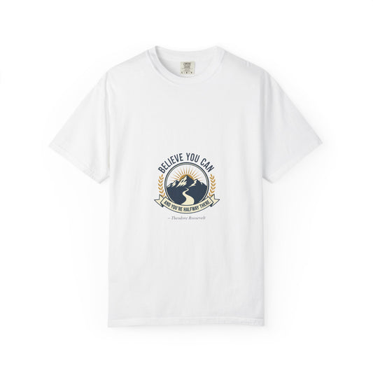 Believe You Can Mountain Motif T-Shirt
