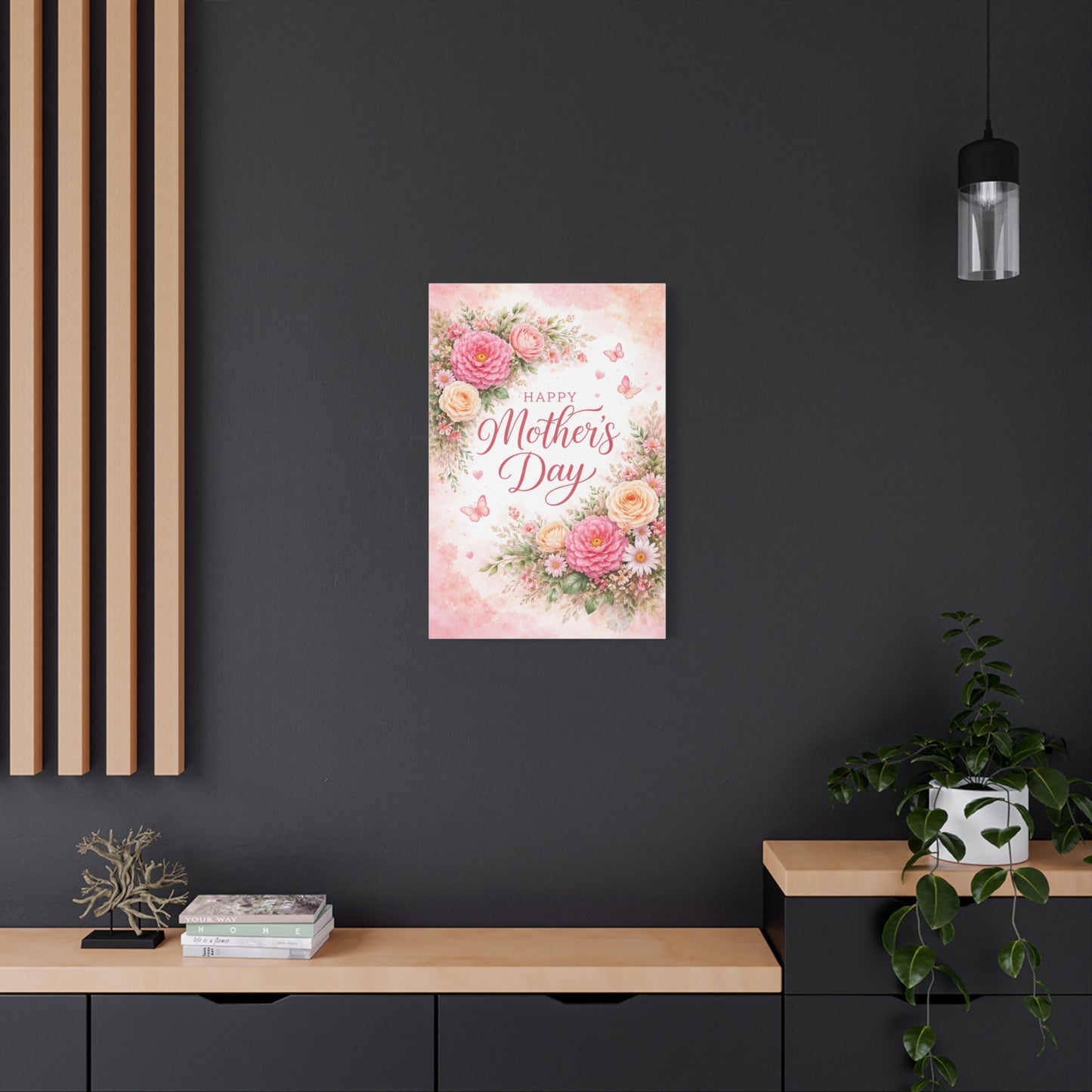 Mother's Day Canvas Wall Art - "Happy Mother's Day" Floral Stretched Matte Print