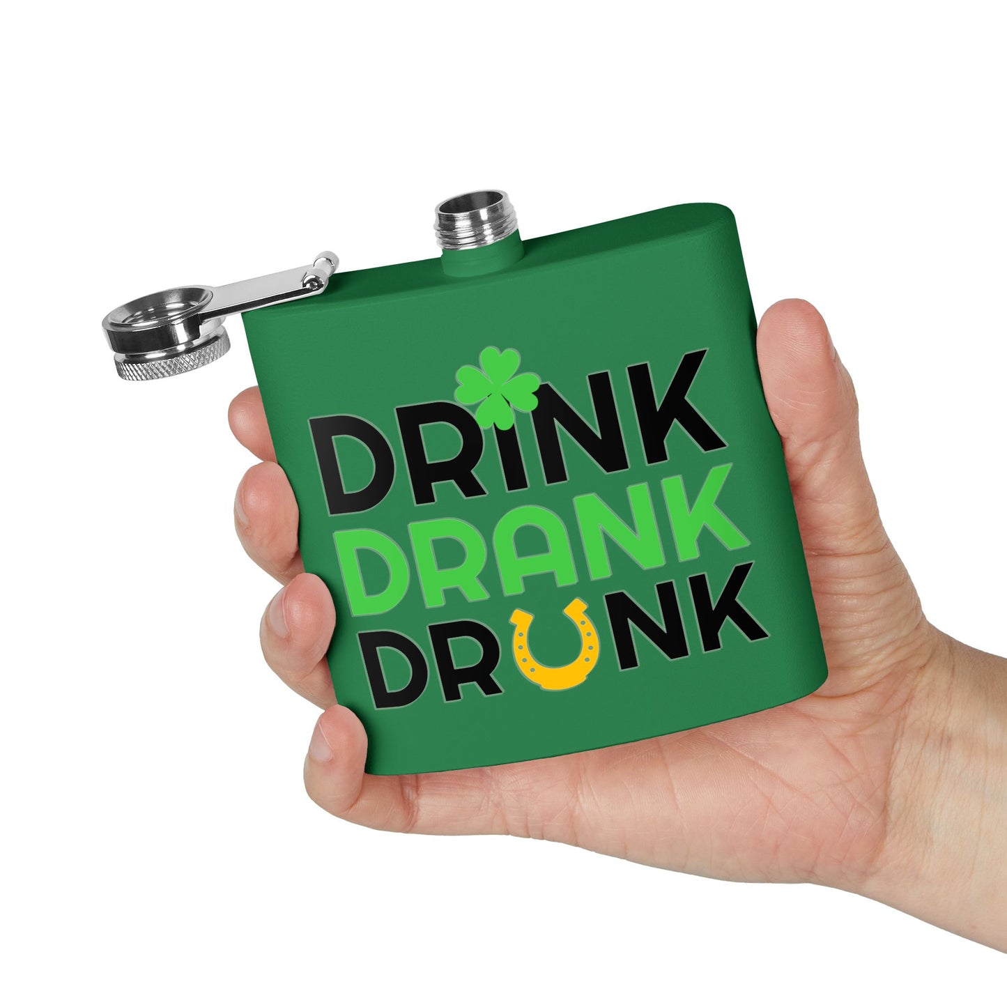 Stainless Flask — "Drink Drank Drunk" St. Patrick's Day 6oz Hip Flask
