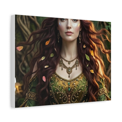 Forest Goddess Canvas Print – Ethereal Redhead Portrait Matte Stretched Wall Art