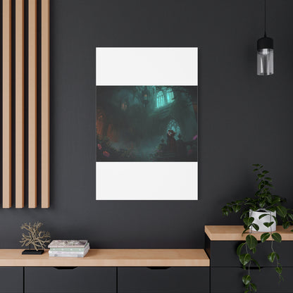 Gothic Romance Matte Canvas Wall Art — Enchanted Ruins with Lovers