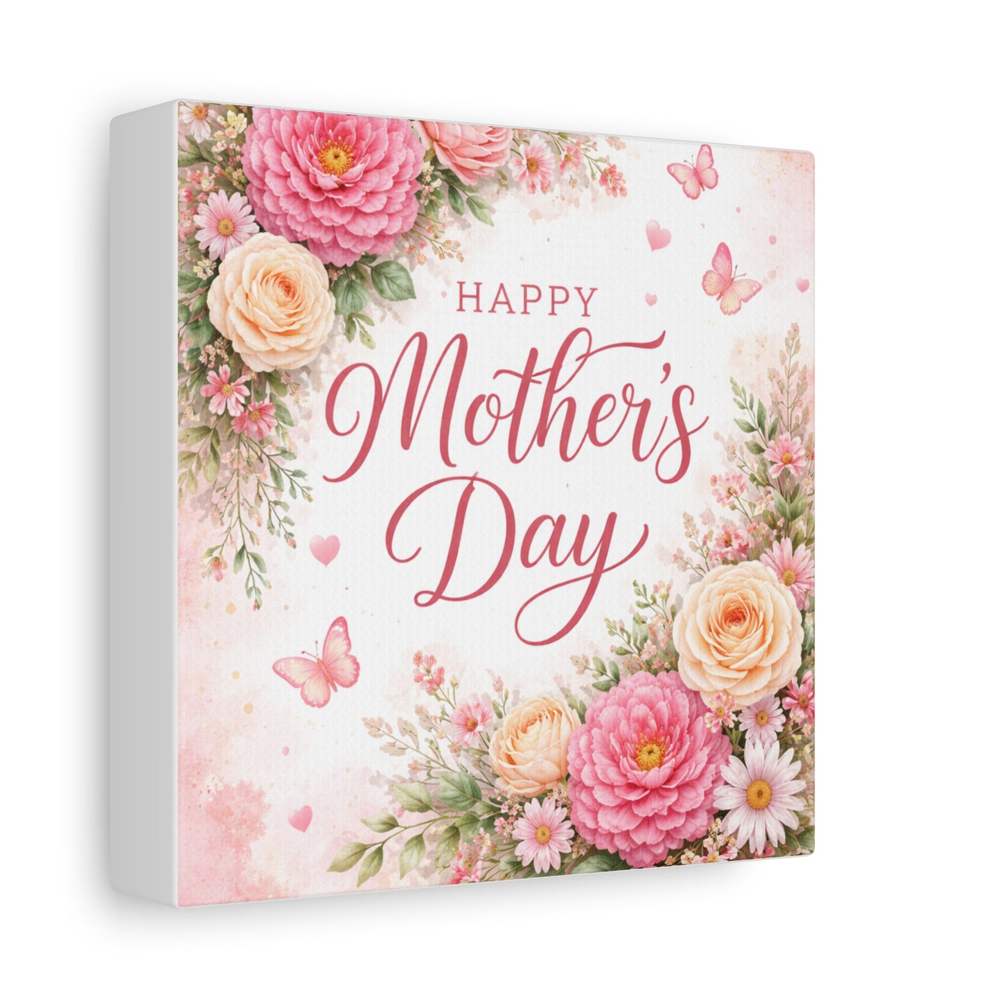 Mother's Day Canvas Wall Art - "Happy Mother's Day" Floral Stretched Matte Print