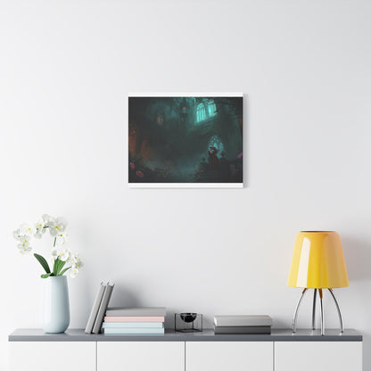 Gothic Romance Matte Canvas Wall Art — Enchanted Ruins with Lovers