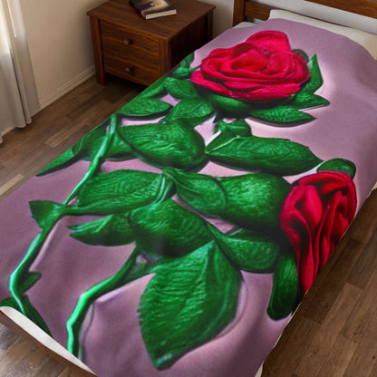 Velveteen Plush Blanket — Vintage Red Roses on Mauve Throw (Cozy Floral Gift for Valentine’s Day & Home Décor)