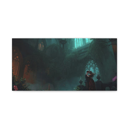 Gothic Romance Matte Canvas Wall Art — Enchanted Ruins with Lovers