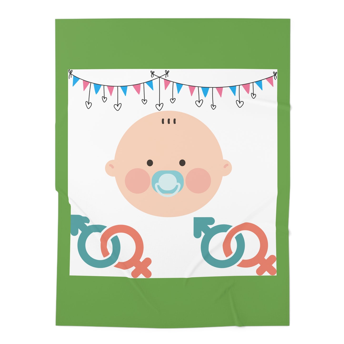 Baby Swaddle Blanket — Gender Reveal Baby Swaddle with Cute Pacifier Baby Face & Blue/Pink Bunting