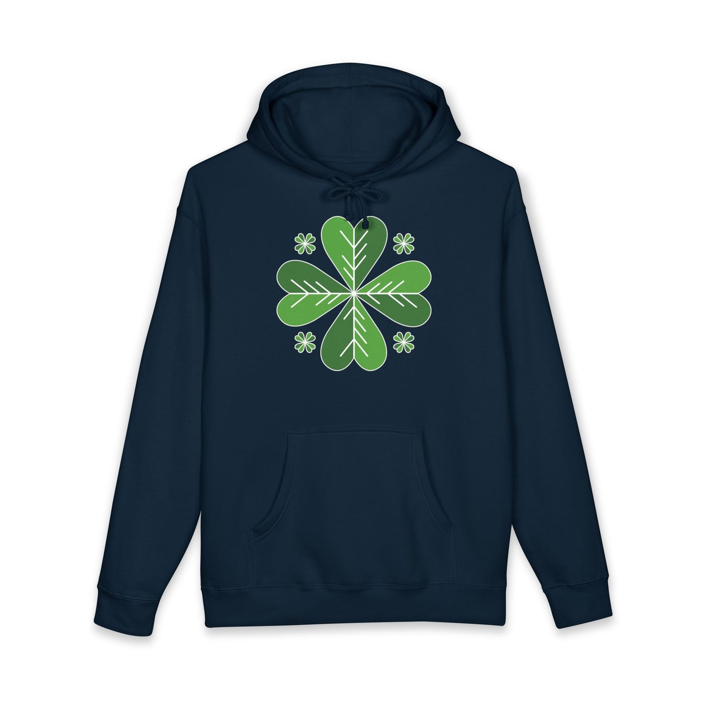 St. Patrick’s Day Clover Hoodie — Green Four-Leaf Shamrock Design