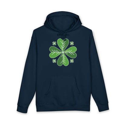 St. Patrick’s Day Clover Hoodie — Green Four-Leaf Shamrock Design