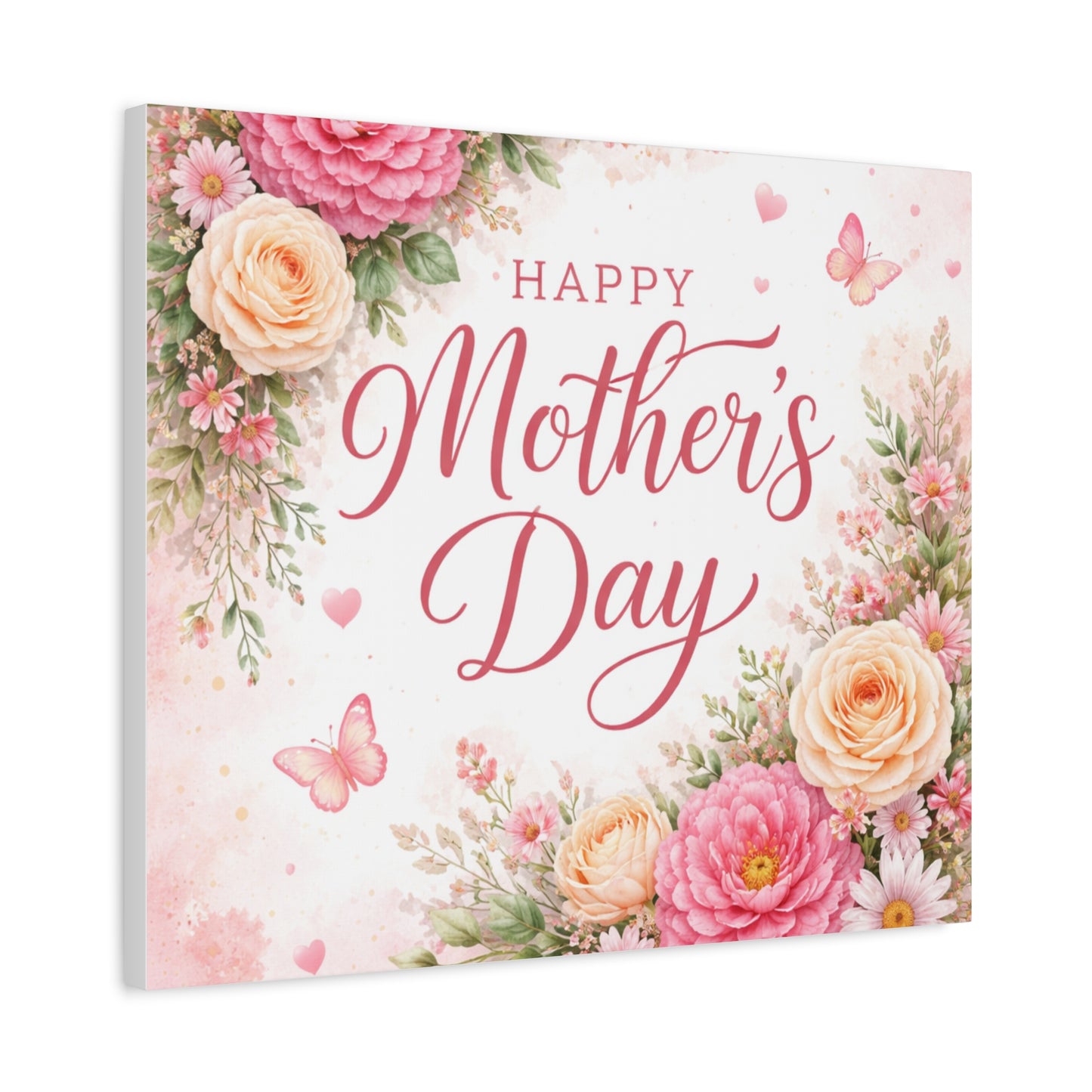 Mother's Day Canvas Wall Art - "Happy Mother's Day" Floral Stretched Matte Print
