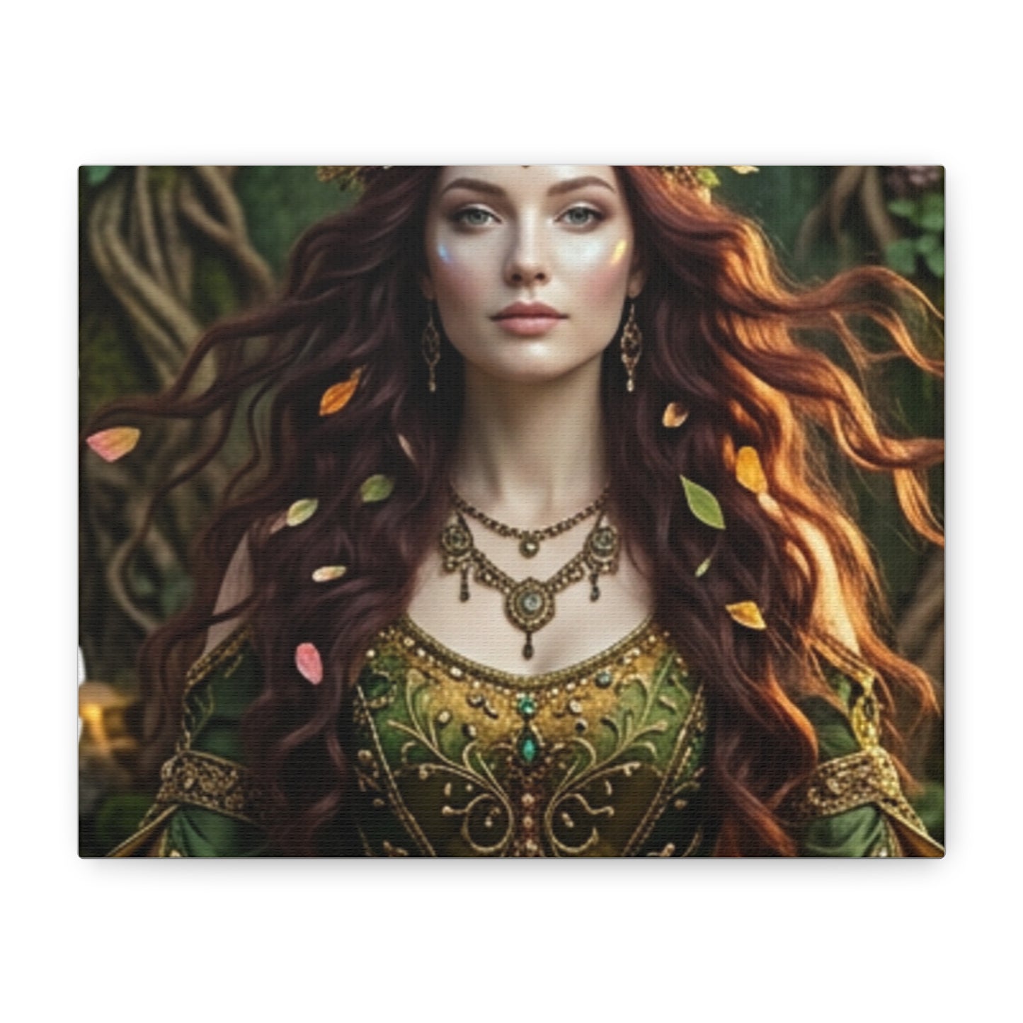 Forest Goddess Canvas Print – Ethereal Redhead Portrait Matte Stretched Wall Art
