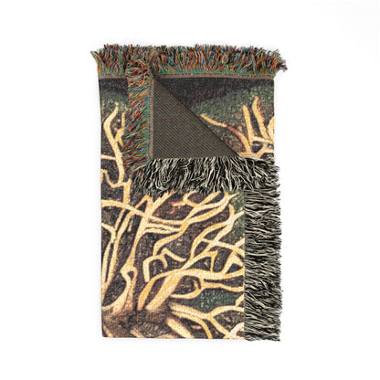 Woven Blanket: Golden Tree of Life Throw (Bohemian Decorative Tapestry Blanket)