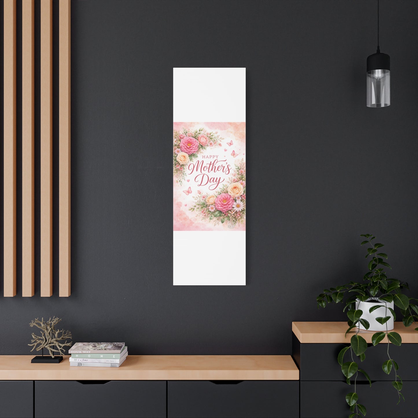 Mother's Day Canvas Wall Art - "Happy Mother's Day" Floral Stretched Matte Print