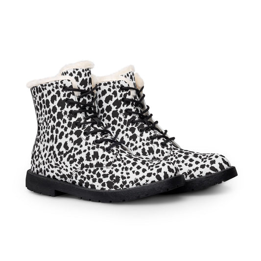 Men's Leopard Print Fur-Lined Leather Boots — Cozy Winter Ankle Boots