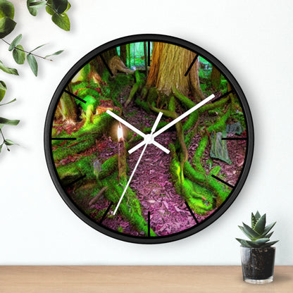 Enchanted Forest Wall Clock — Mossy Tree Roots with Candlelight
