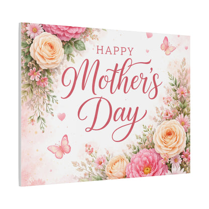 Mother's Day Canvas Wall Art - "Happy Mother's Day" Floral Stretched Matte Print