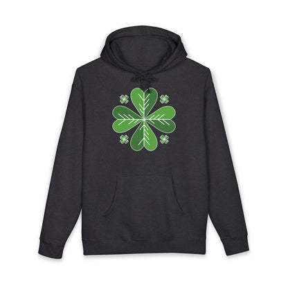 St. Patrick’s Day Clover Hoodie — Green Four-Leaf Shamrock Design