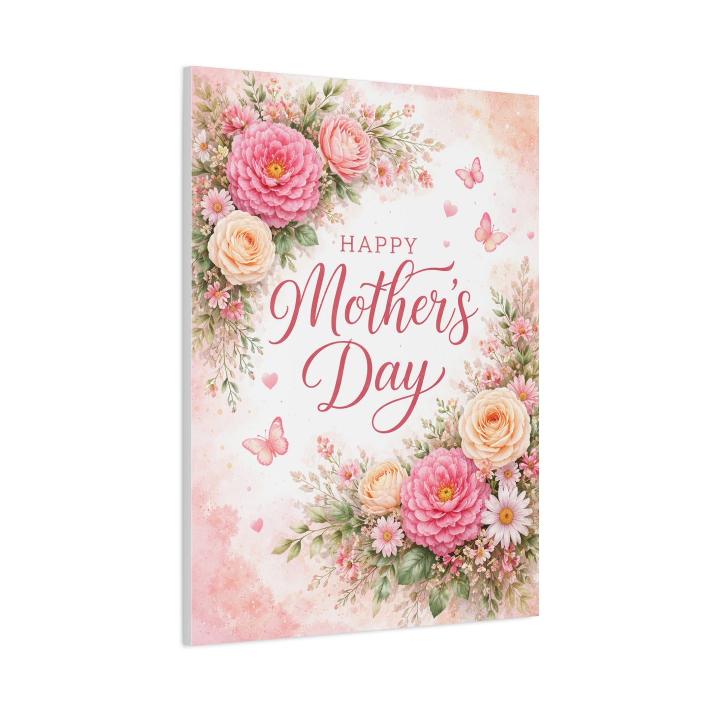 Mother's Day Canvas Wall Art - "Happy Mother's Day" Floral Stretched Matte Print
