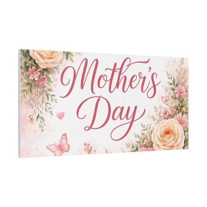 Mother's Day Canvas Wall Art - "Happy Mother's Day" Floral Stretched Matte Print