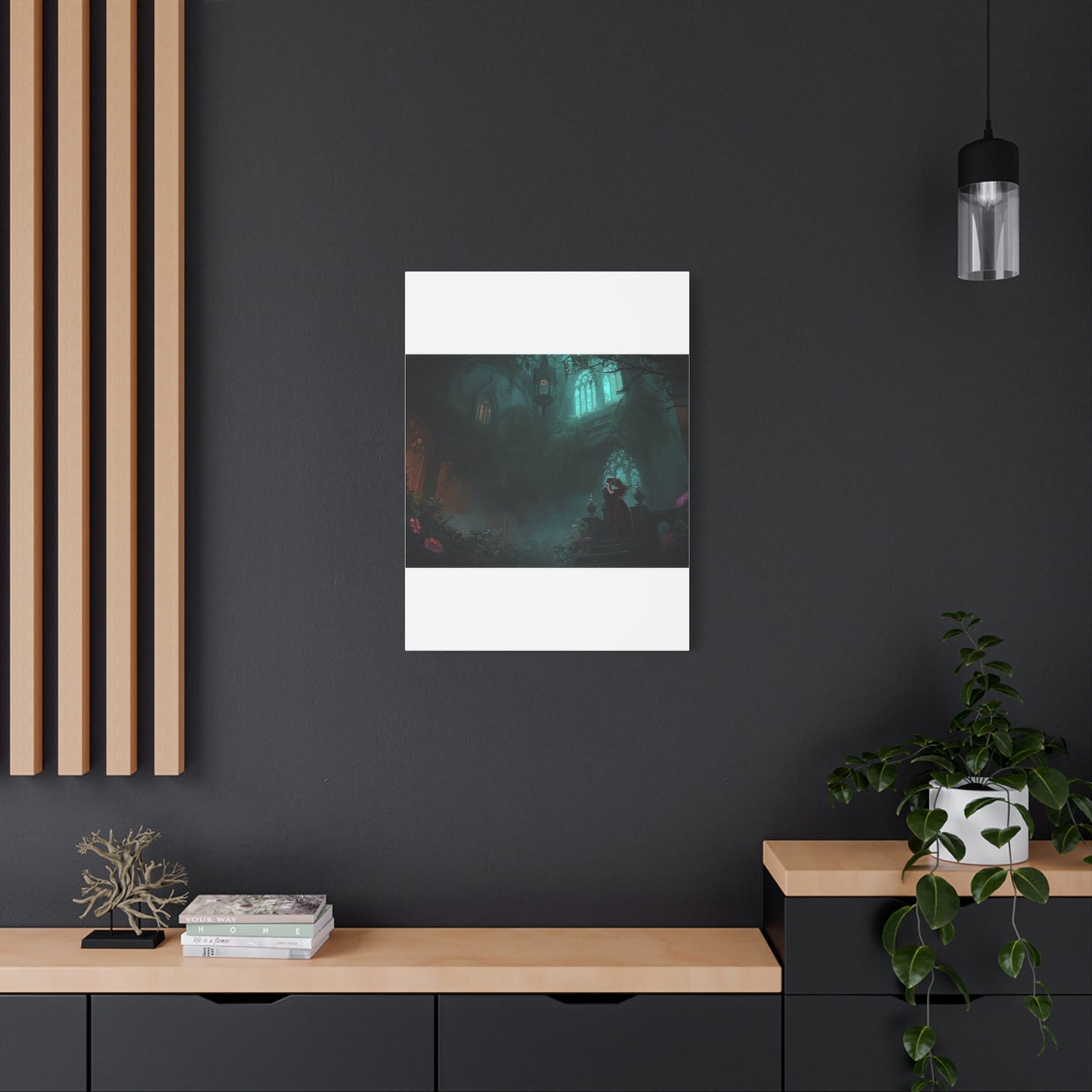 Gothic Romance Matte Canvas Wall Art — Enchanted Ruins with Lovers