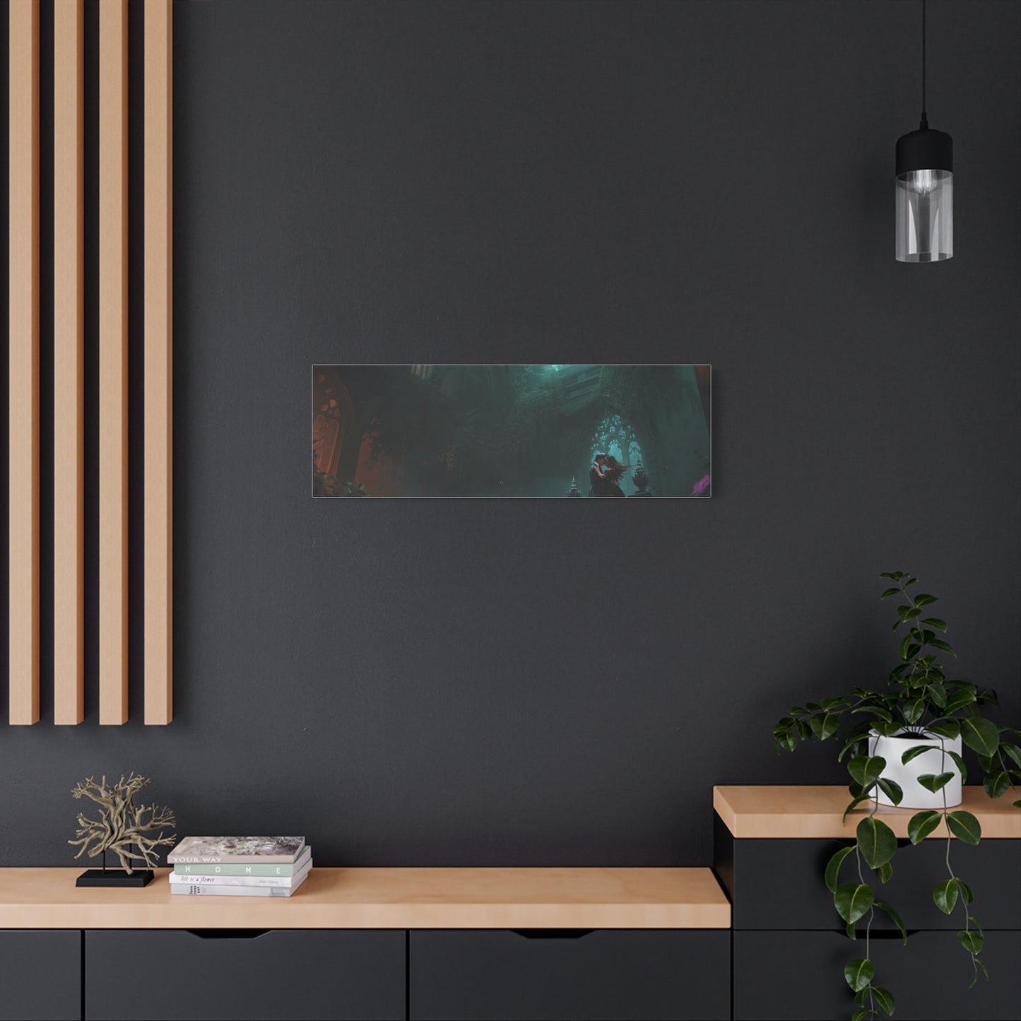 Gothic Romance Matte Canvas Wall Art — Enchanted Ruins with Lovers